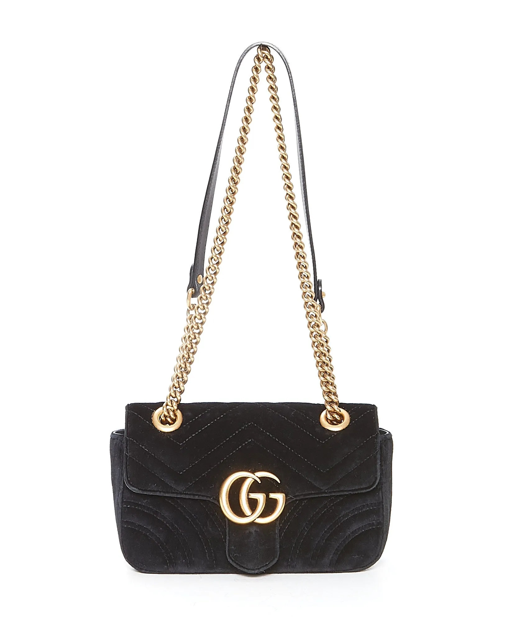 Gucci Black Velvet Marmont Mini Matelasse Chain Bag