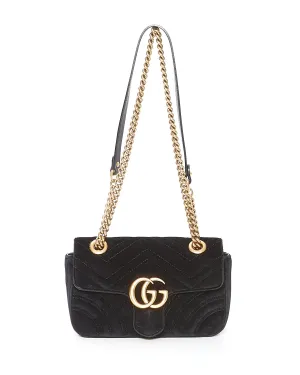 Gucci Black Velvet Marmont Mini Matelasse Chain Bag