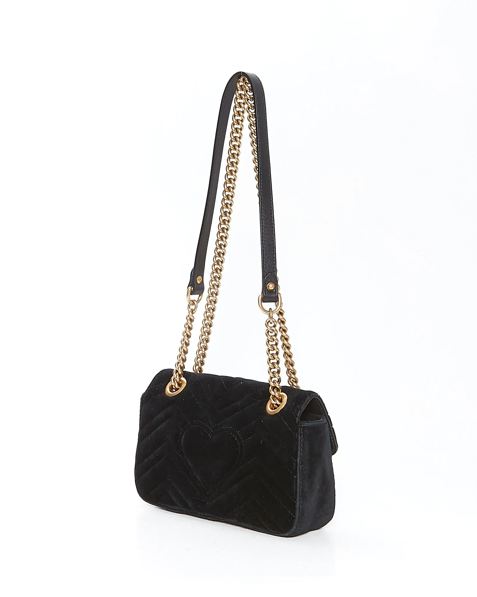 Gucci Black Velvet Marmont Mini Matelasse Chain Bag