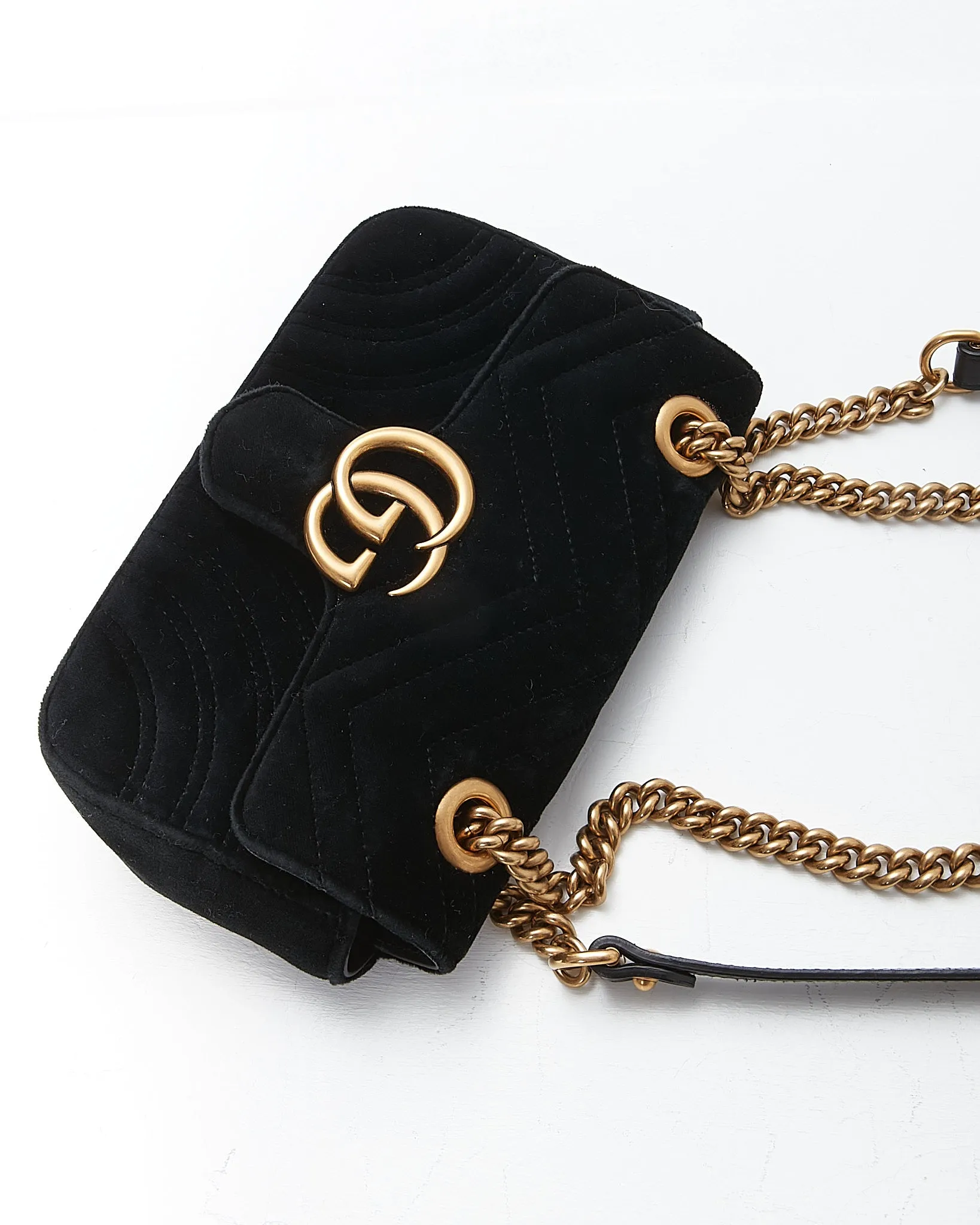 Gucci Black Velvet Marmont Mini Matelasse Chain Bag