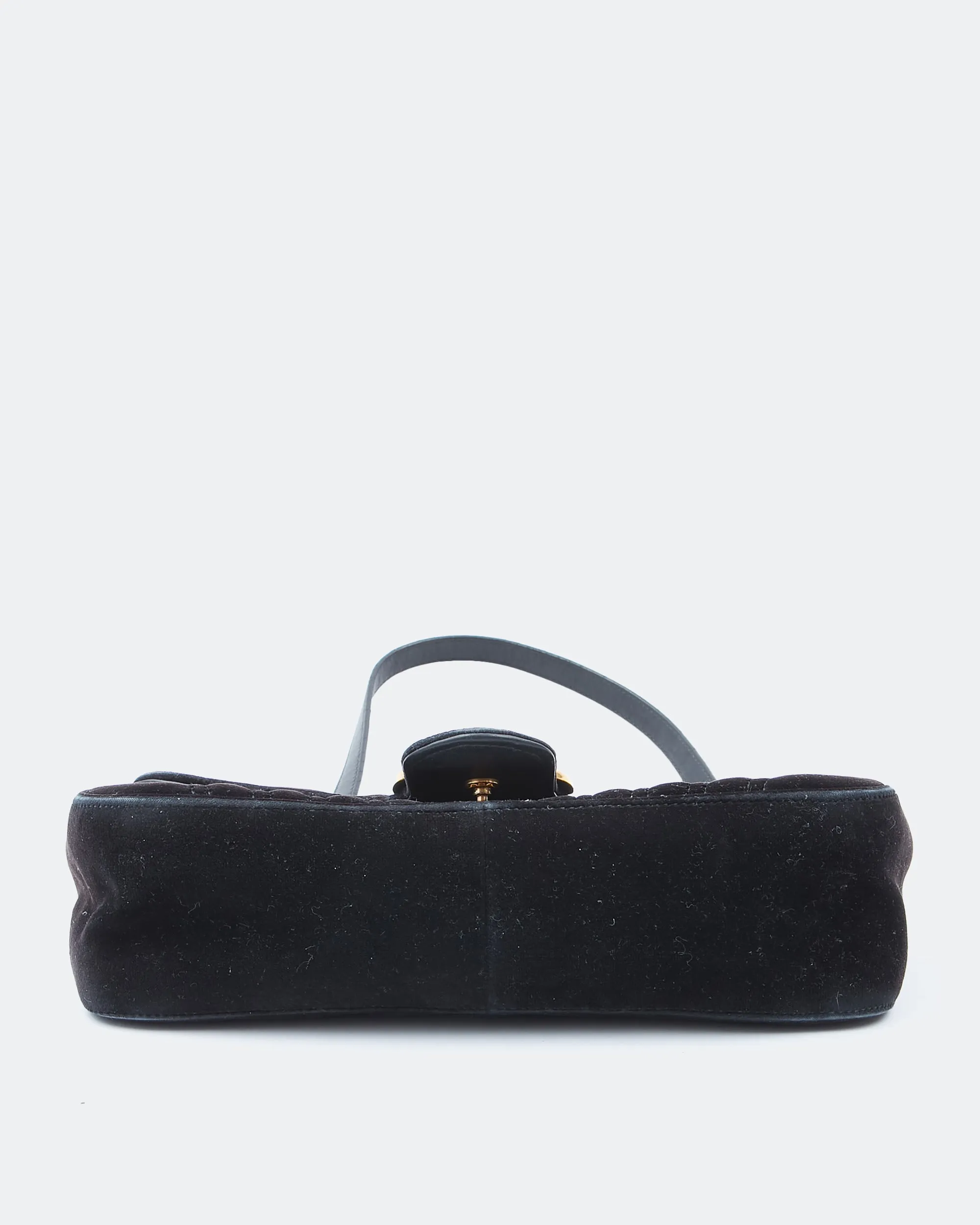 Gucci Black Velvet Matelasse Marmont GG Medium Chain Bag