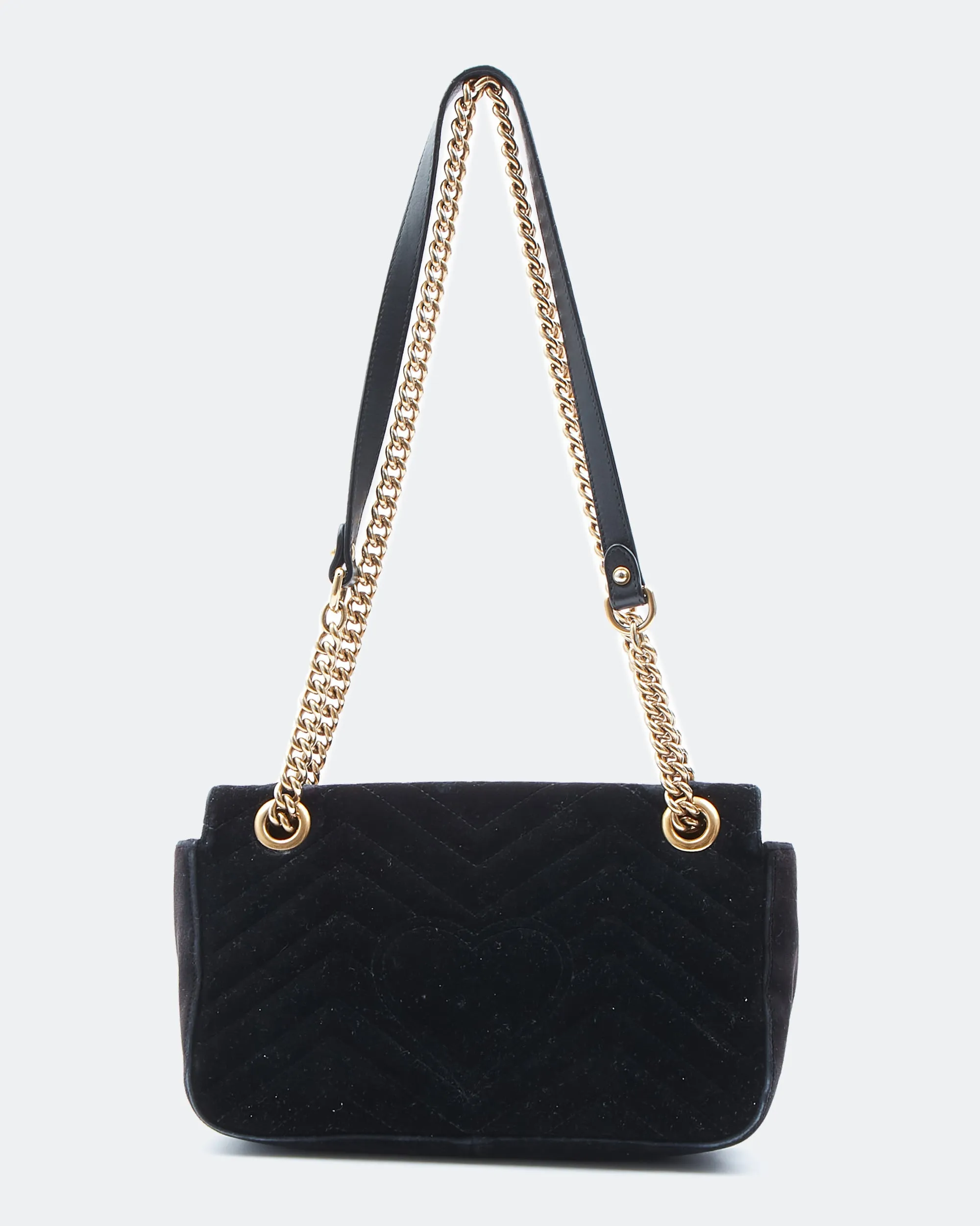 Gucci Black Velvet Matelasse Marmont GG Medium Chain Bag