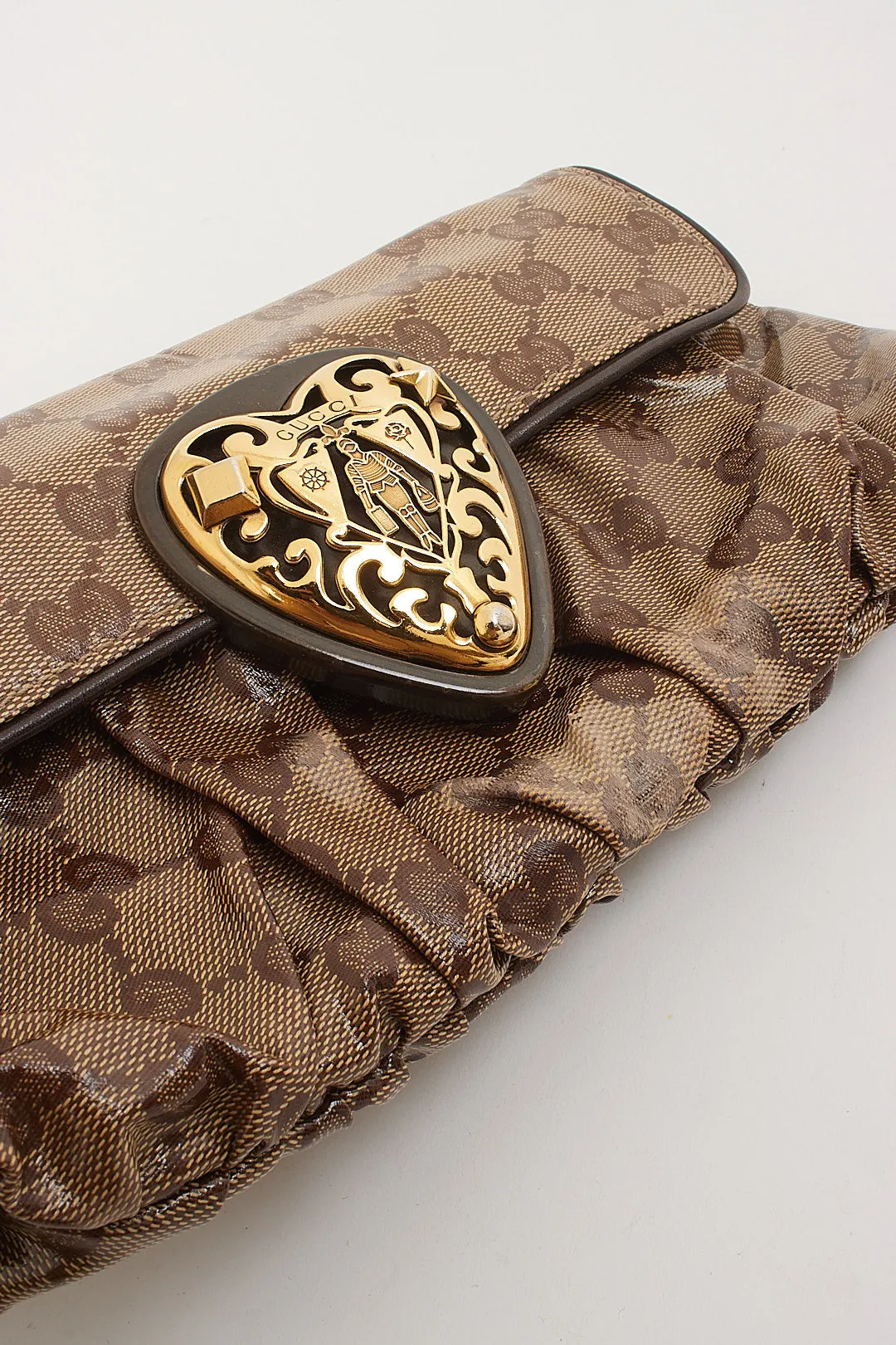 Gucci GG Monogram Crystal Canvas Hysteria Babouska Heart Chain Pochette Shoulder Bag