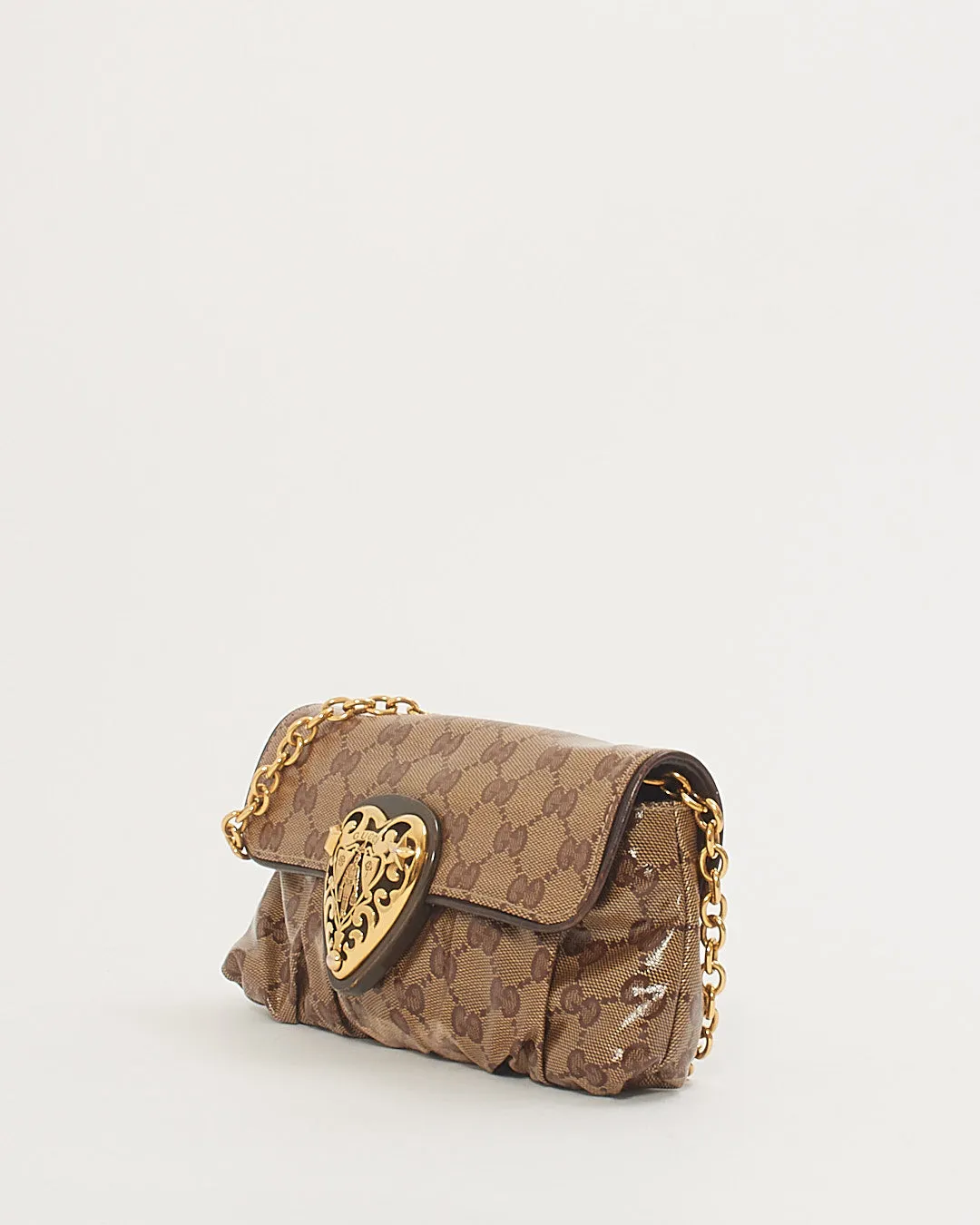 Gucci GG Monogram Crystal Canvas Hysteria Babouska Heart Chain Pochette Shoulder Bag