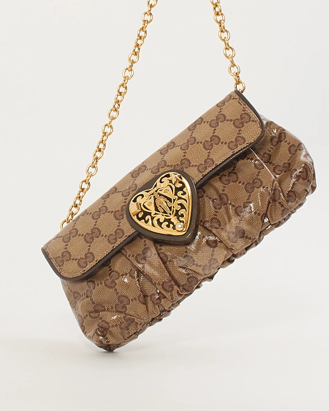 Gucci GG Monogram Crystal Canvas Hysteria Babouska Heart Chain Pochette Shoulder Bag
