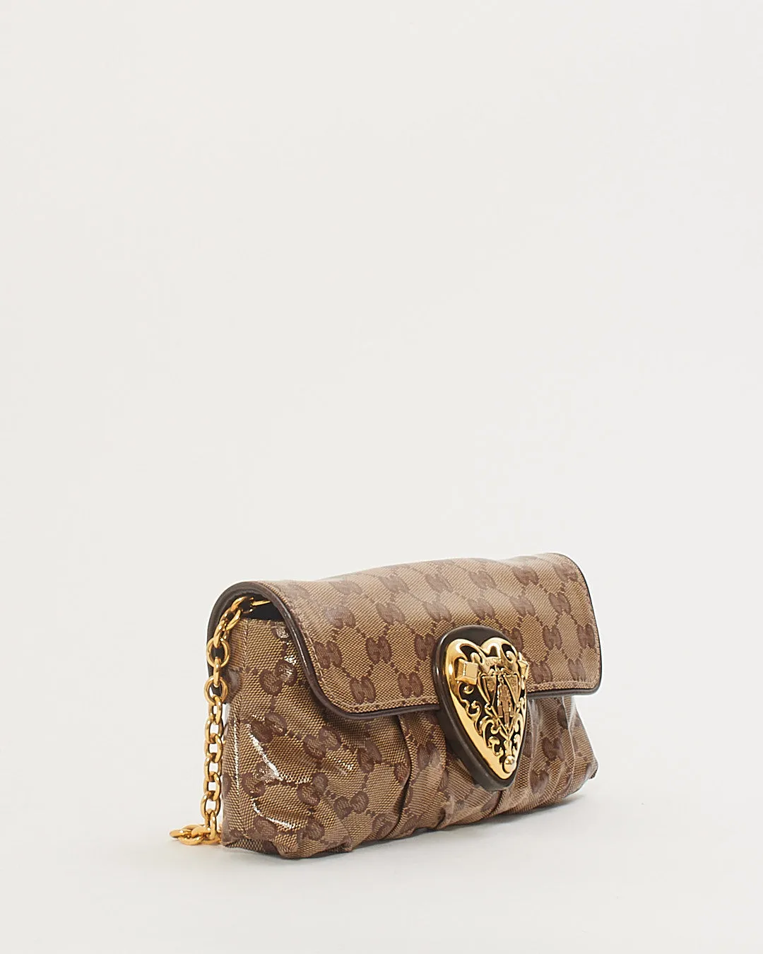 Gucci GG Monogram Crystal Canvas Hysteria Babouska Heart Chain Pochette Shoulder Bag
