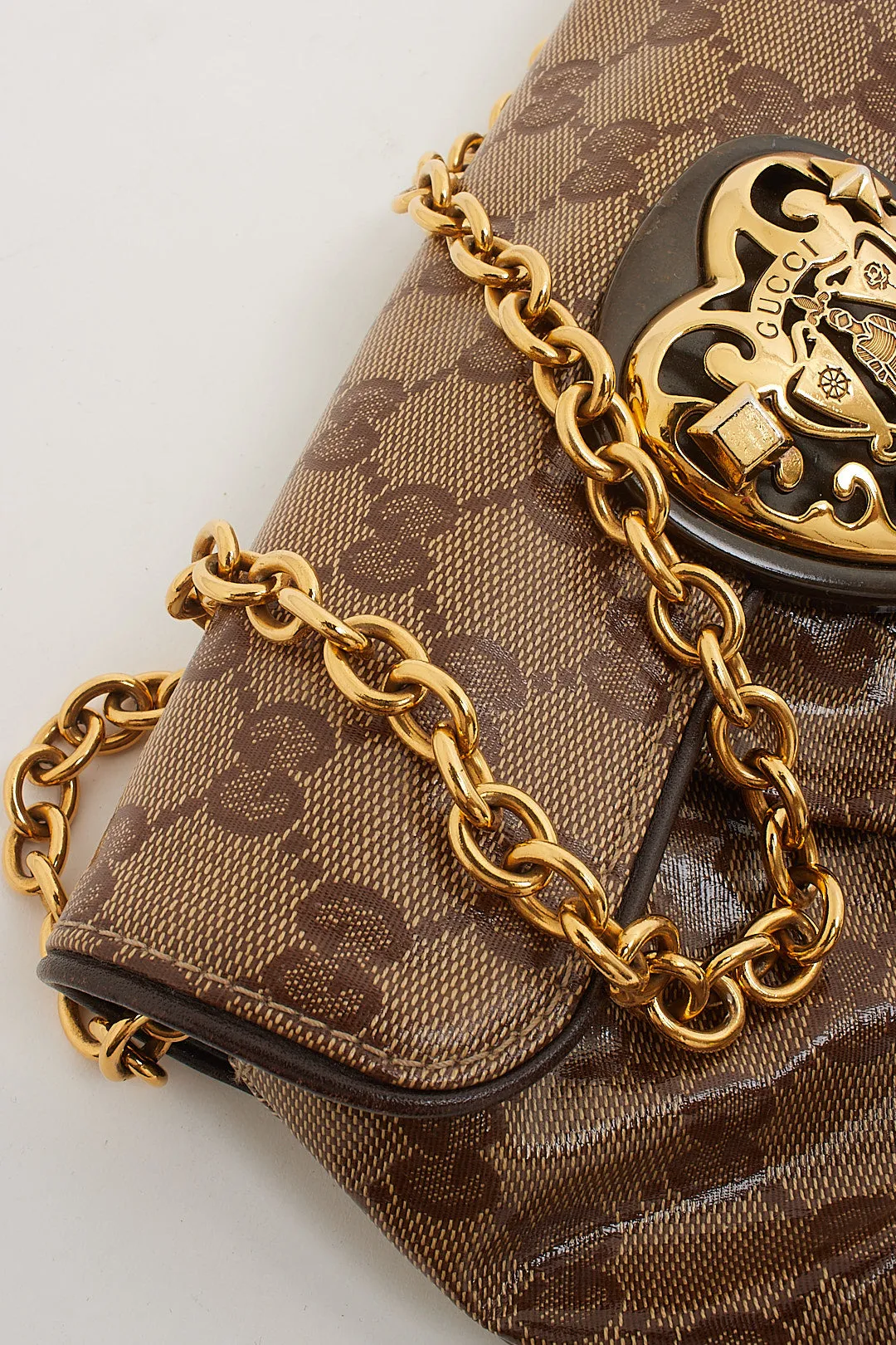 Gucci GG Monogram Crystal Canvas Hysteria Babouska Heart Chain Pochette Shoulder Bag