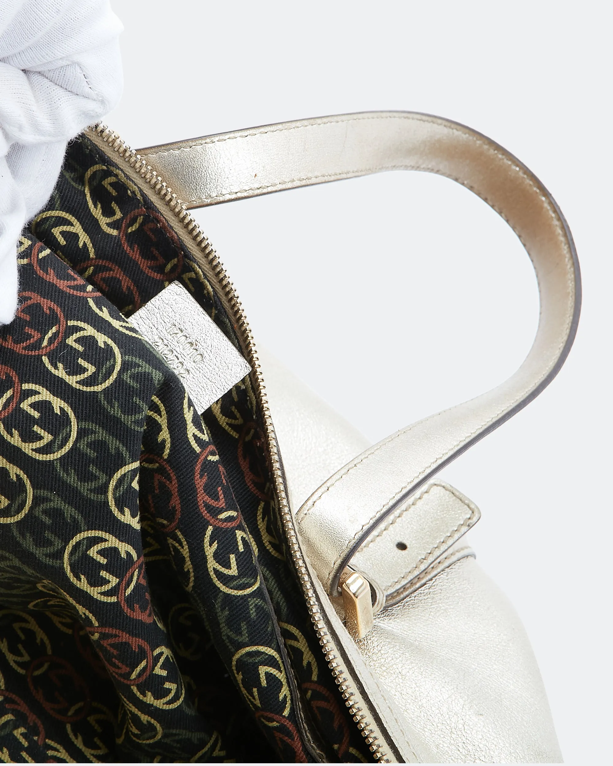 Gucci Gold Metallic Leather GG Logo Medium Britt Boston Bag