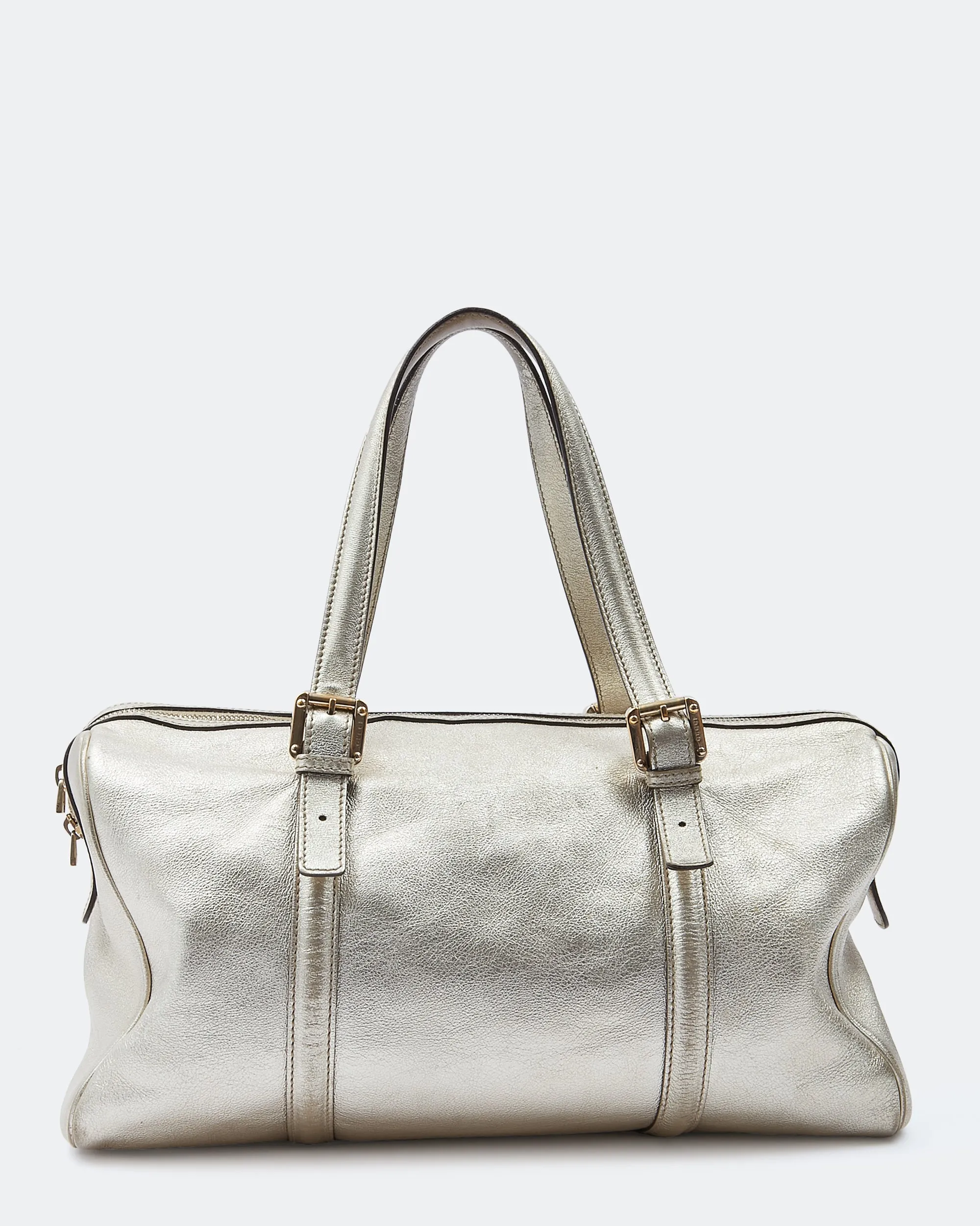 Gucci Gold Metallic Leather GG Logo Medium Britt Boston Bag