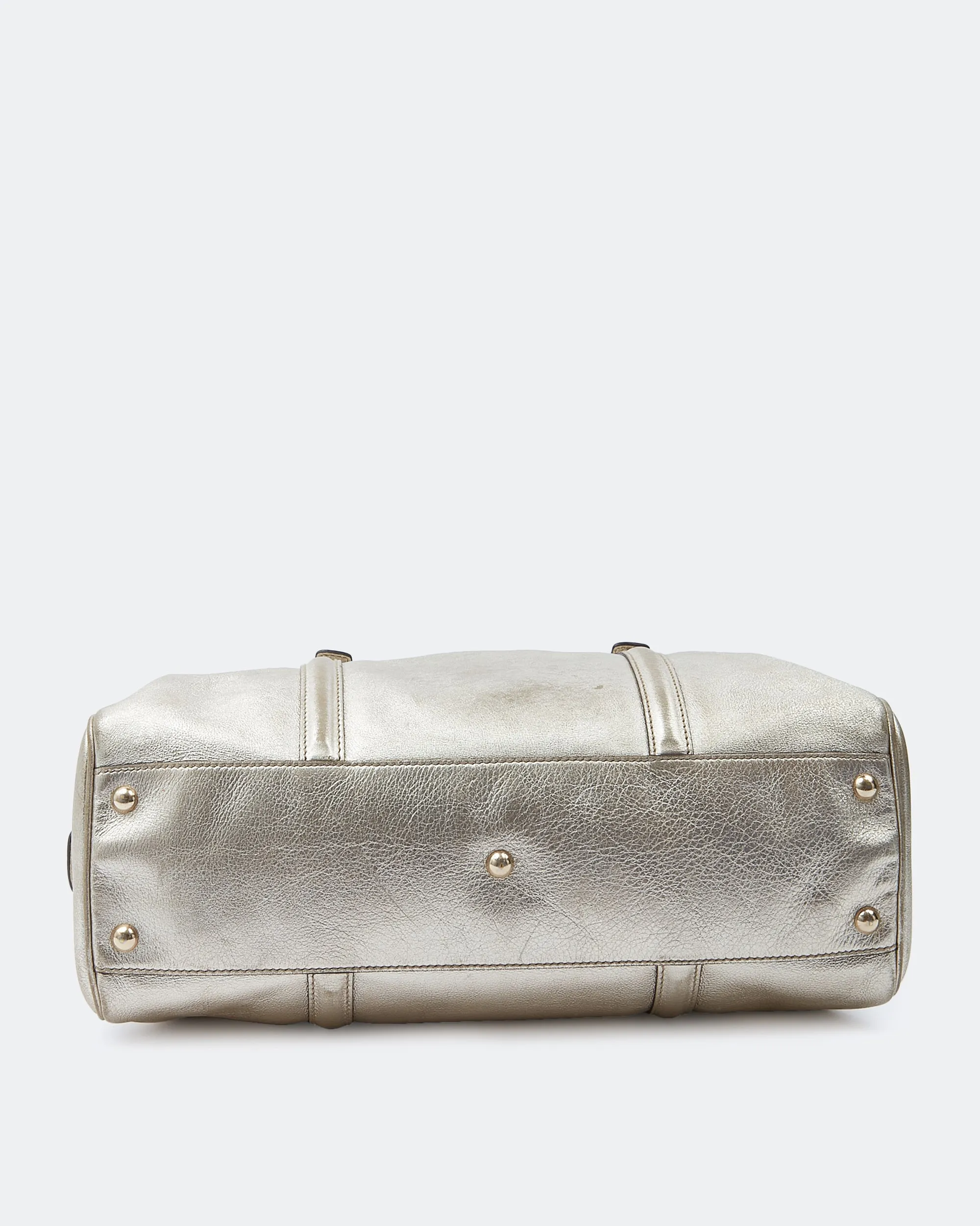 Gucci Gold Metallic Leather GG Logo Medium Britt Boston Bag