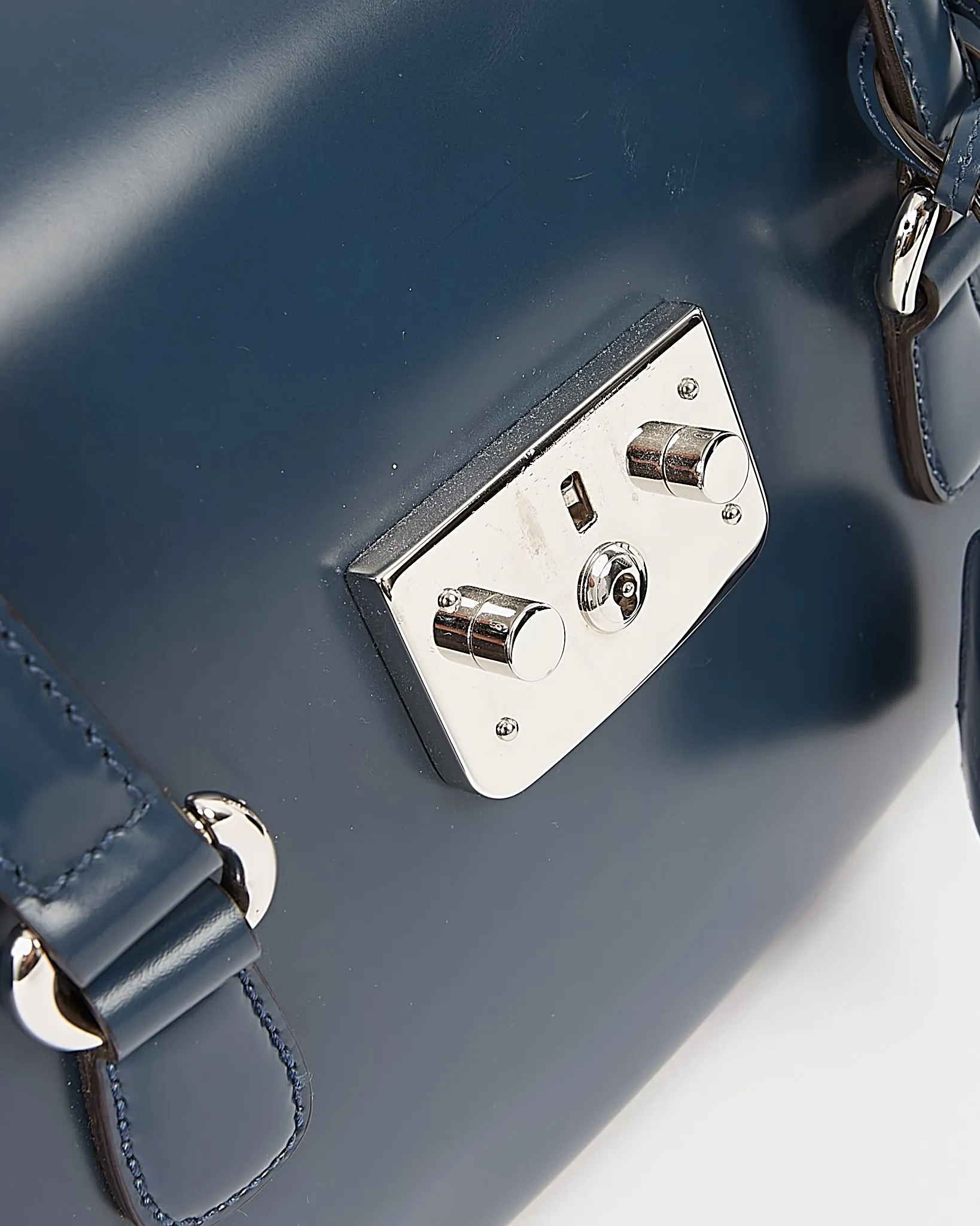 Gucci Navy Smooth Leather Padlock Top Handle Bag