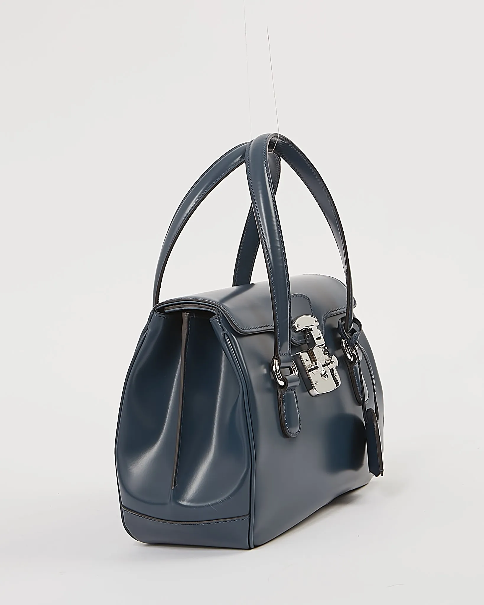 Gucci Navy Smooth Leather Padlock Top Handle Bag