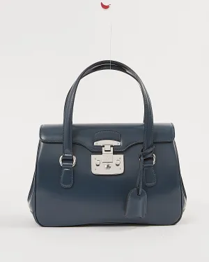 Gucci Navy Smooth Leather Padlock Top Handle Bag