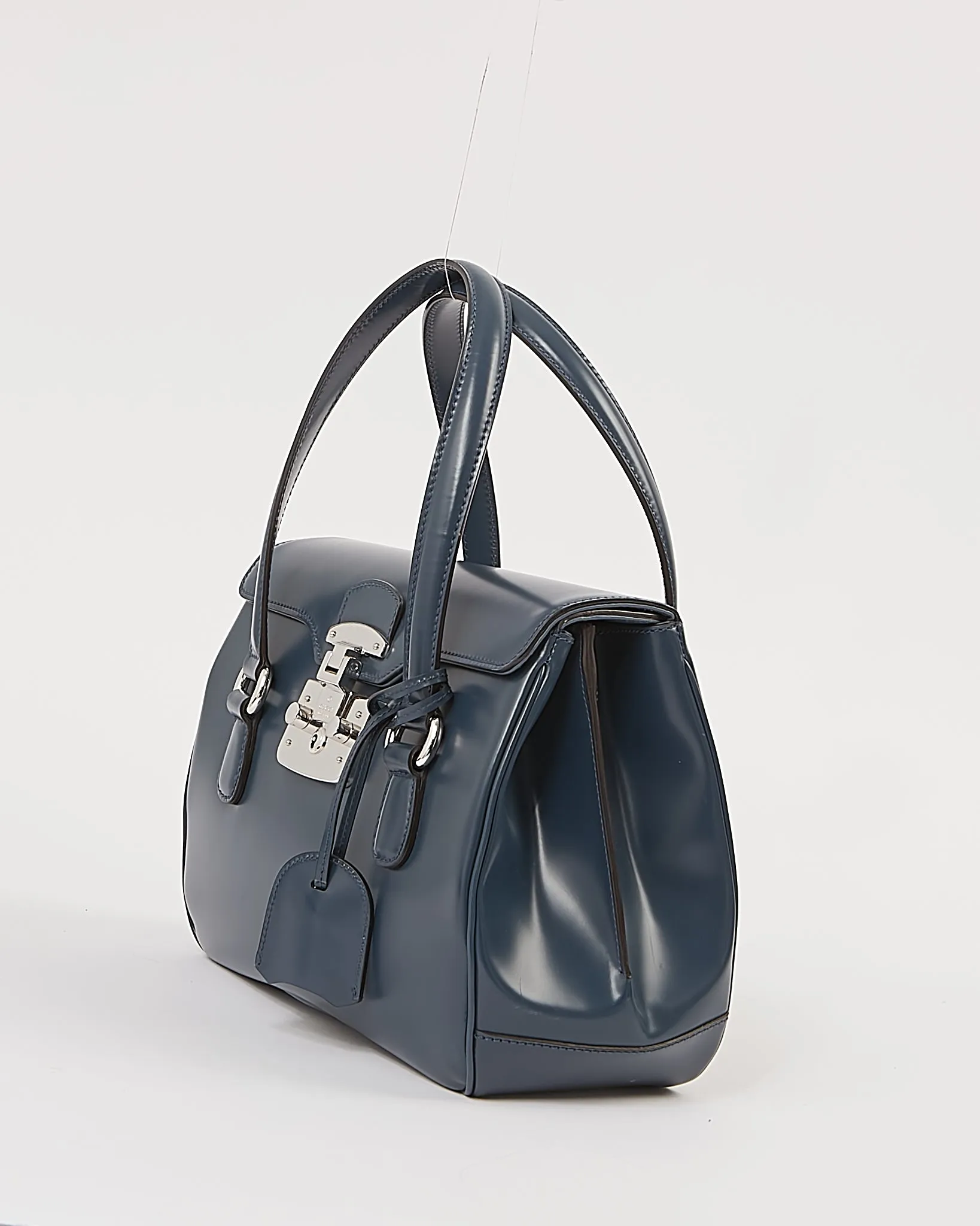 Gucci Navy Smooth Leather Padlock Top Handle Bag