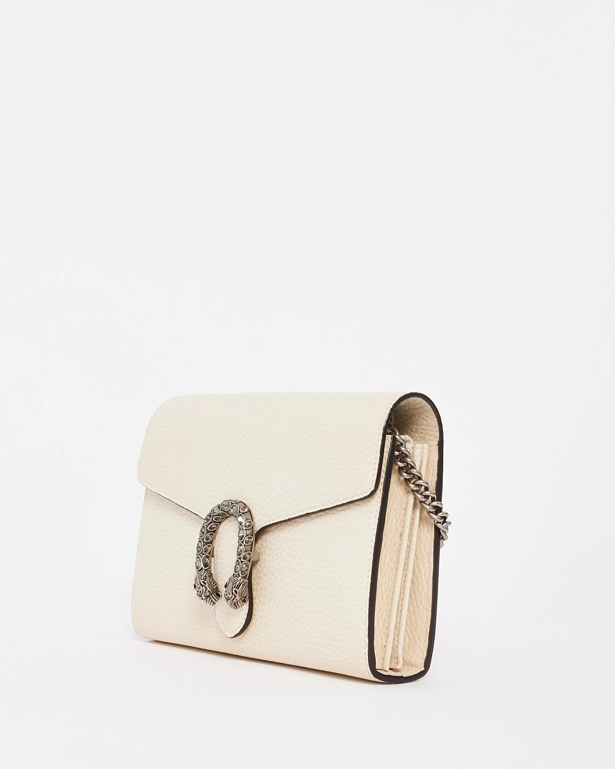 Gucci Off White Grained Leather Dionysus Mini Chain Wallet