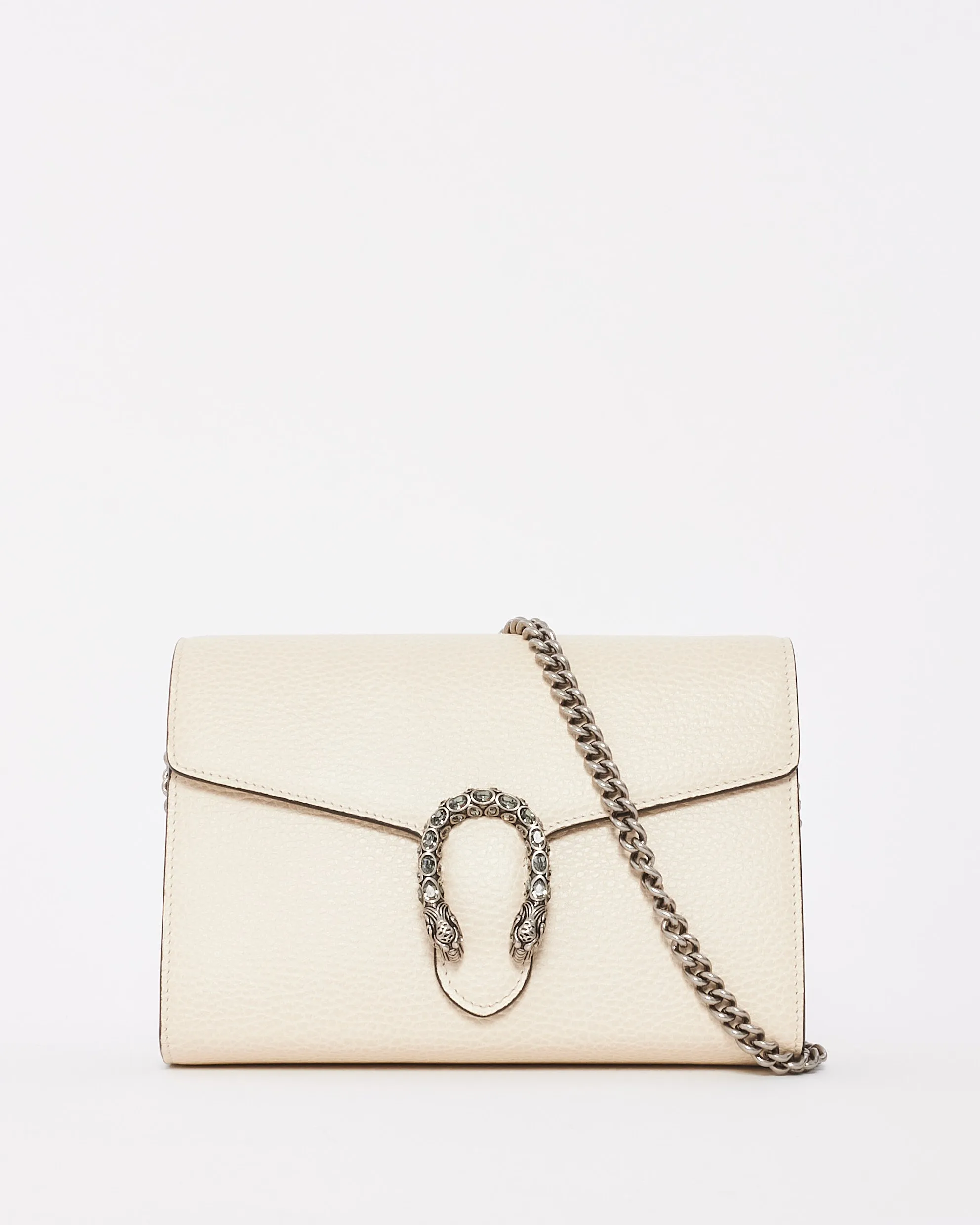 Gucci Off White Grained Leather Dionysus Mini Chain Wallet