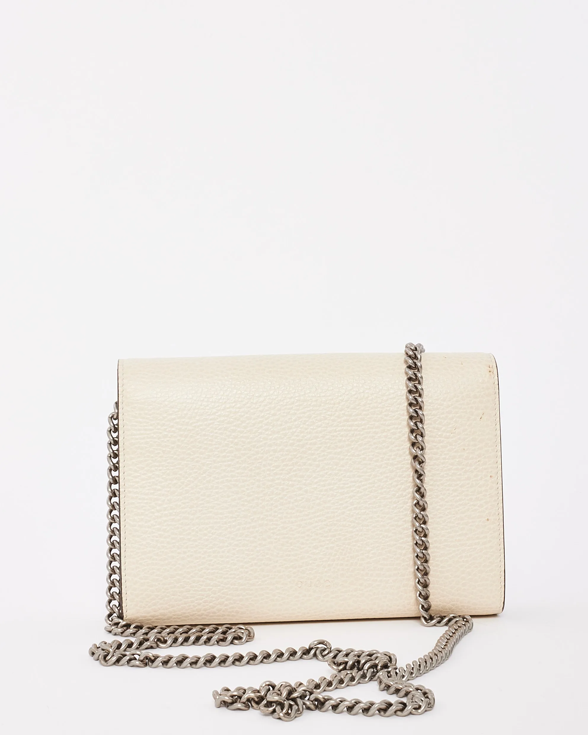 Gucci Off White Grained Leather Dionysus Mini Chain Wallet