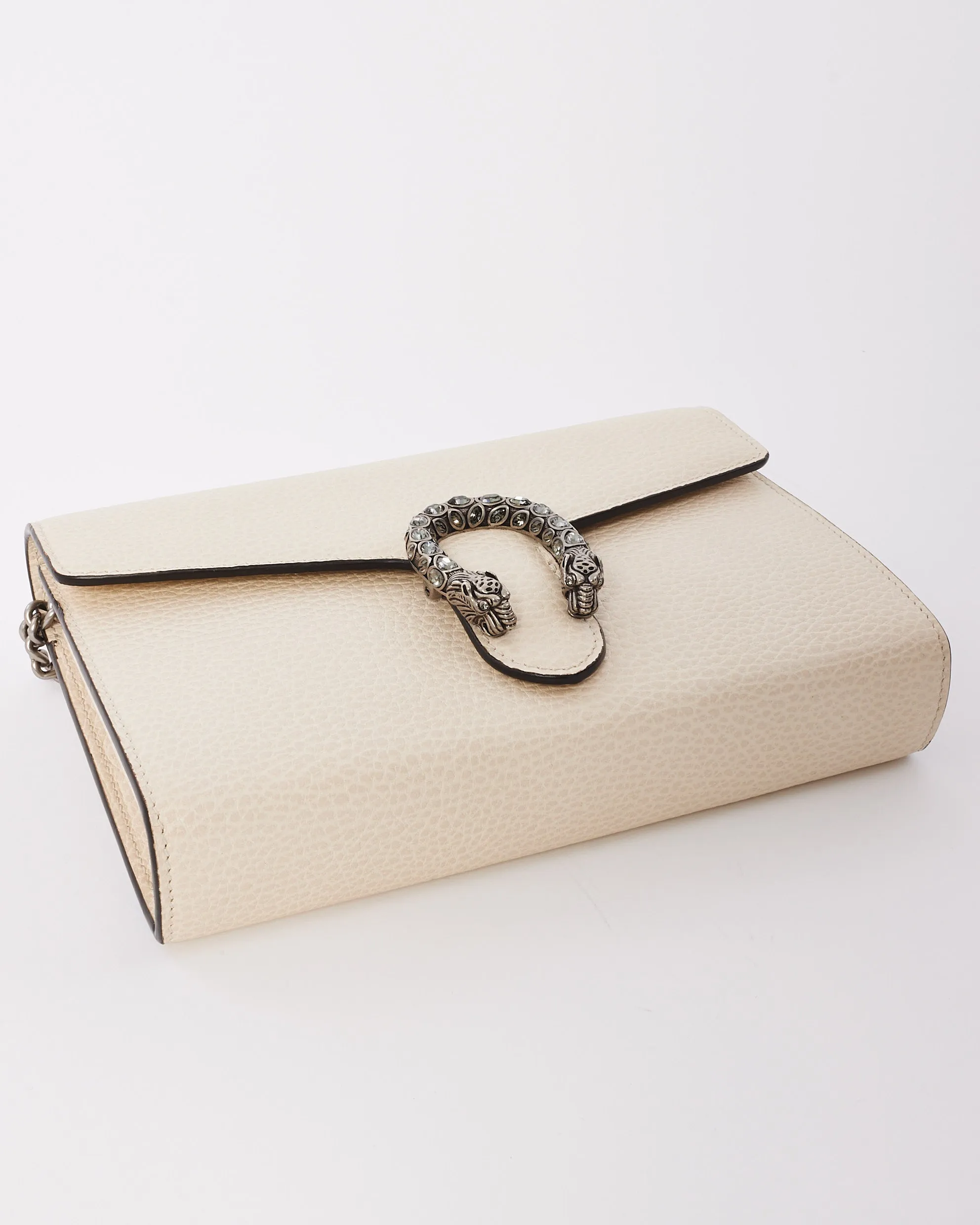 Gucci Off White Grained Leather Dionysus Mini Chain Wallet