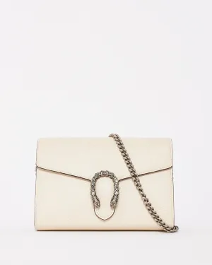 Gucci Off White Grained Leather Dionysus Mini Chain Wallet
