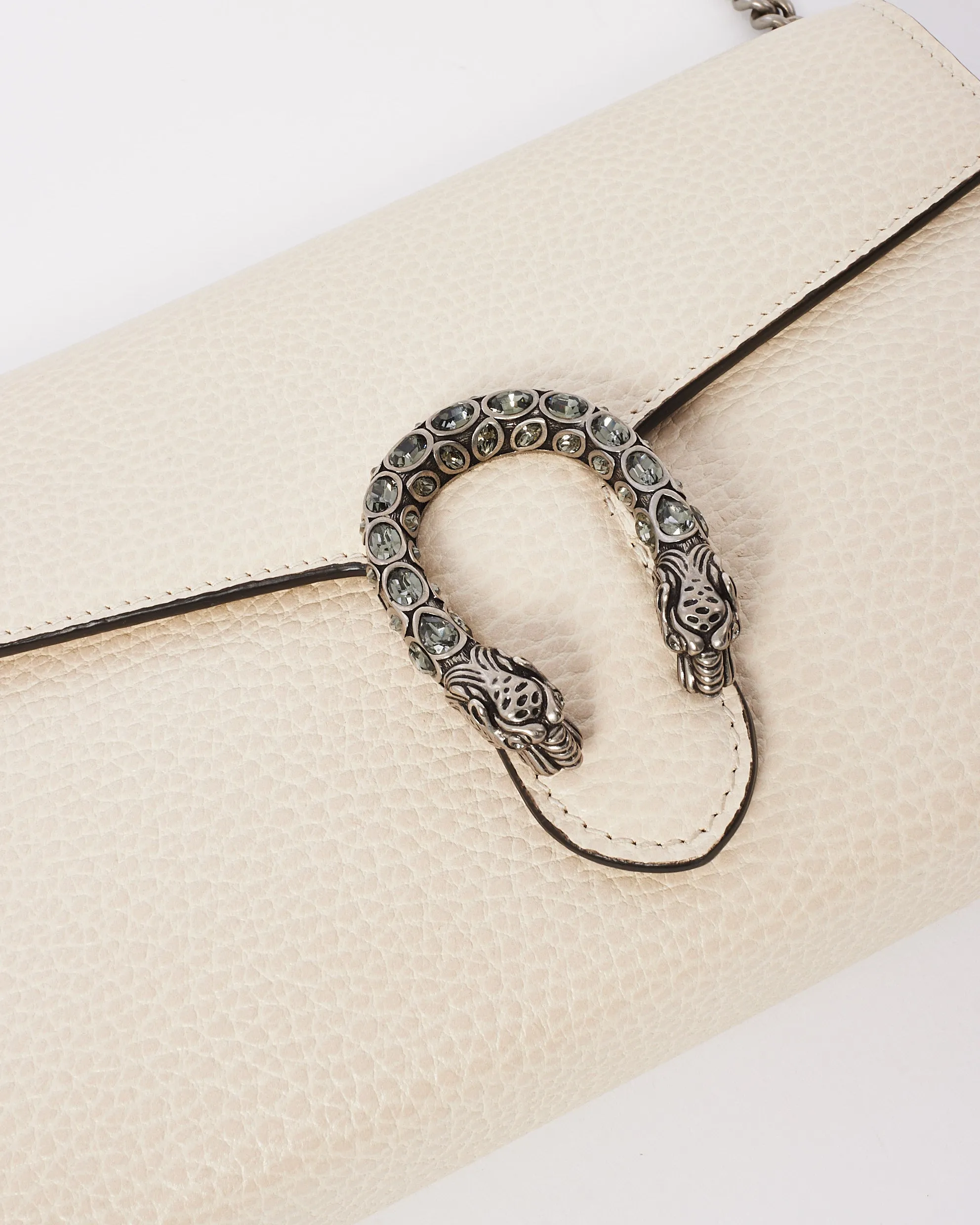 Gucci Off White Grained Leather Dionysus Mini Chain Wallet