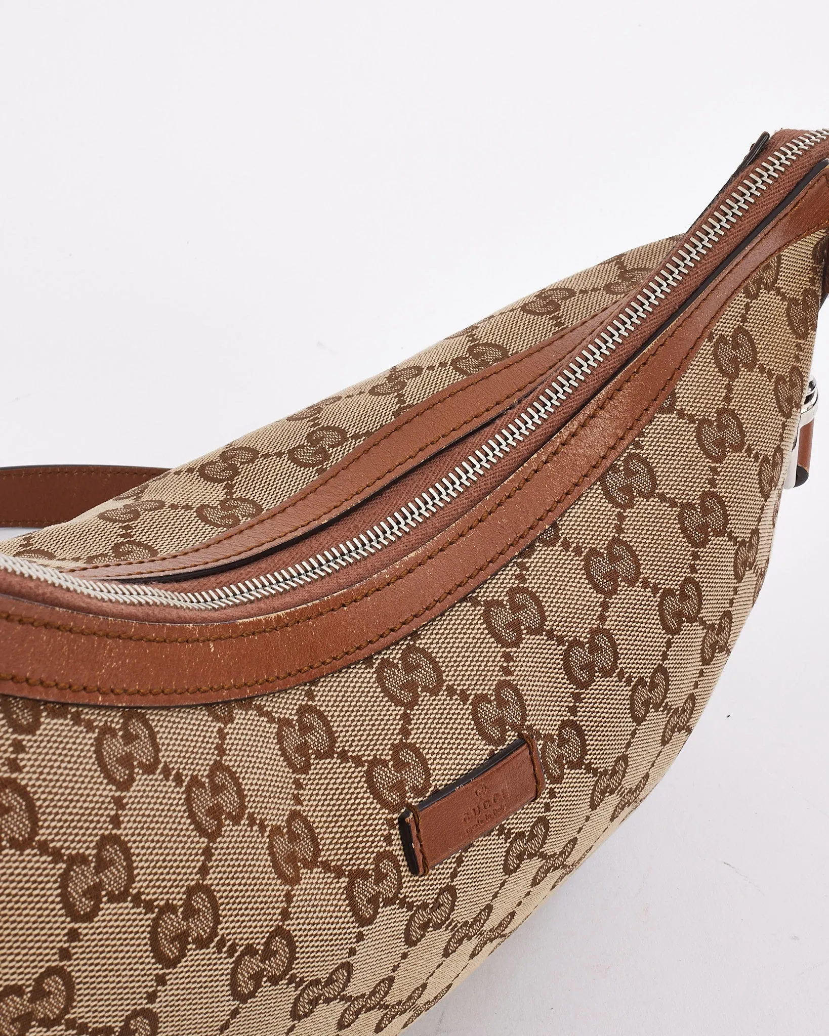 Gucci Tan Canvas GG Monogram Half Moon Crossbody Bag