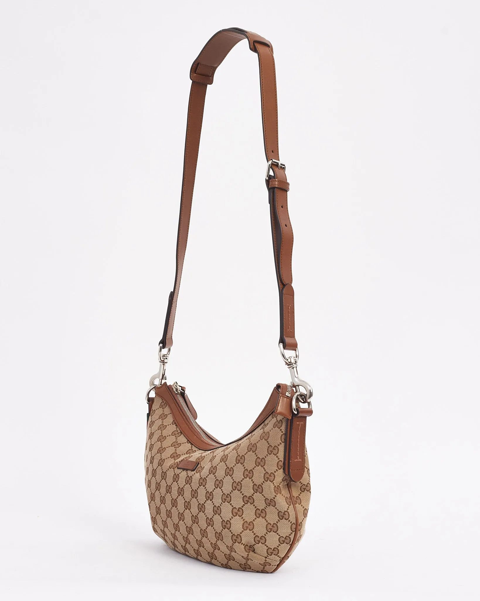 Gucci Tan Canvas GG Monogram Half Moon Crossbody Bag