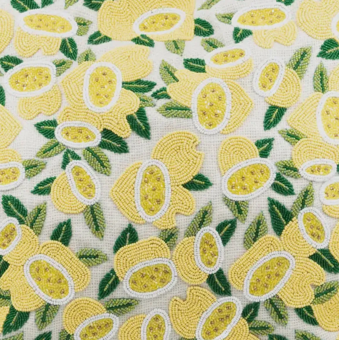 Hand beaded lemon citrus tote with bamboo handle *preorder ships in 3 weeks*