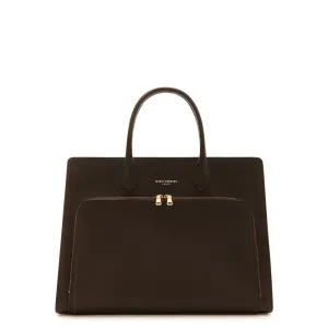Honoré Nadine dark brown calfskin leather handbag with 16.4 inch laptop compartment