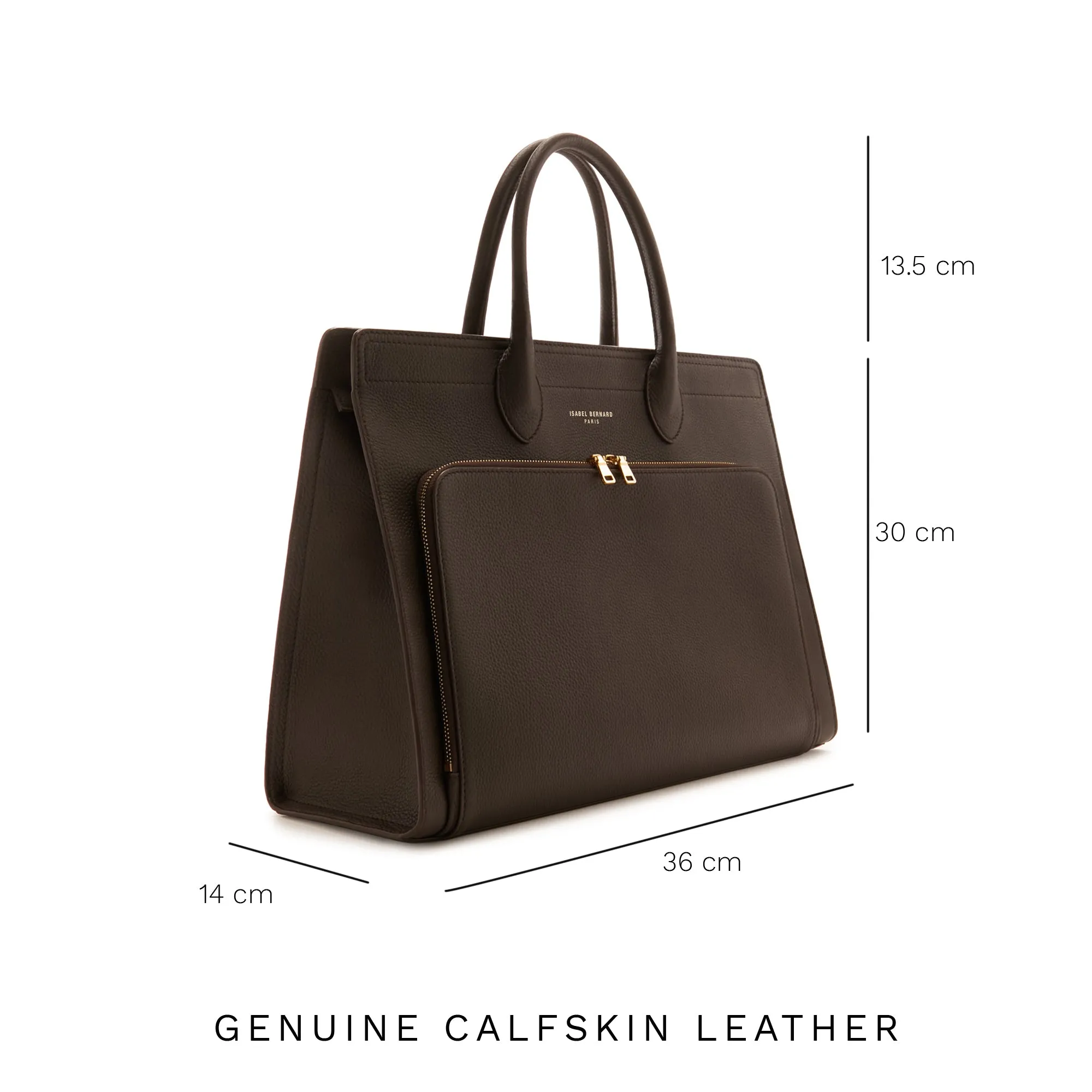 Honoré Nadine dark brown calfskin leather handbag with 16.4 inch laptop compartment