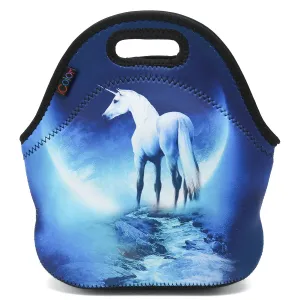 ICOLOR White Unicorn Insulated Neoprene Lunch Bag Tote Handbag lunchbox Food Container Gourmet Tote Cooler warm Pouch For School work Office