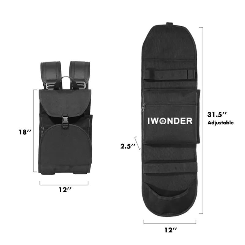 IWONDER Electric Skateboard Backpack Regular Skateboard Bag Adjustable Shoulder Foldable Carrier Travel Backpack Skateboard Bag