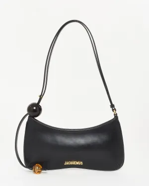 Jacquemus Black Leather "Le Bisou" Perle Beaded Shoulder Bag