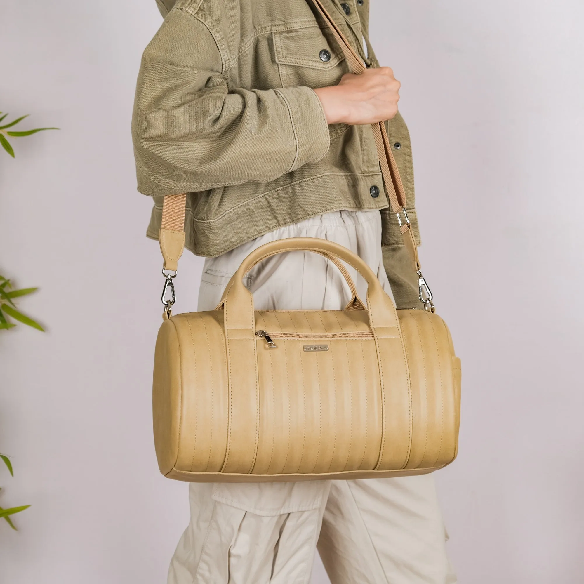 Jet-Setter Duffle Bag Beige Small 14x7 Inch
