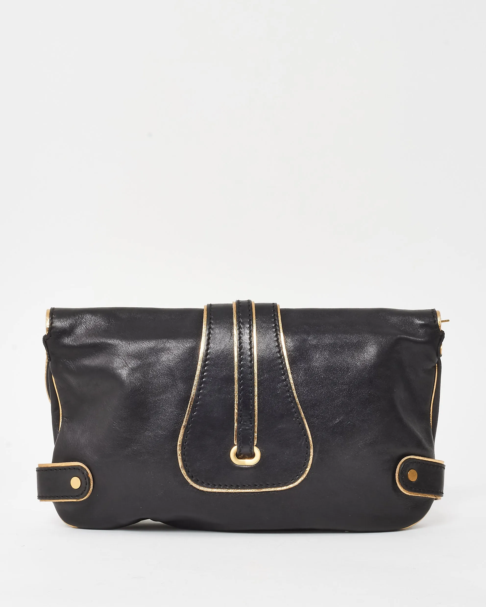 Jimmy Choo Black Leather Troy Buckle Clutch