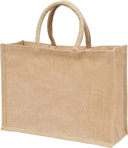 Jute Burlap Tote Bags with Handle | Natural Eco-friendly Reusable Grocery Bag | Totes for bridesmaids | By Yogi's Gift® (Pack of 10)