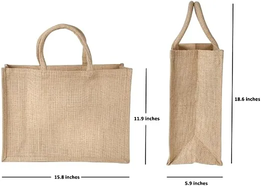 Jute Burlap Tote Bags with Handle | Natural Eco-friendly Reusable Grocery Bag | Totes for bridesmaids | By Yogi's Gift® (Pack of 10)