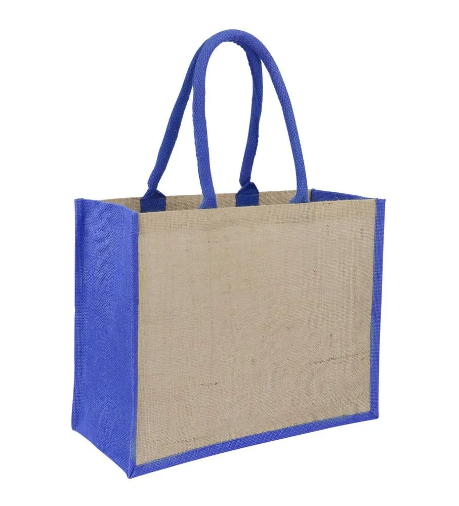 Jute Hessian Shopping Bag With Royal Blue Gusset
