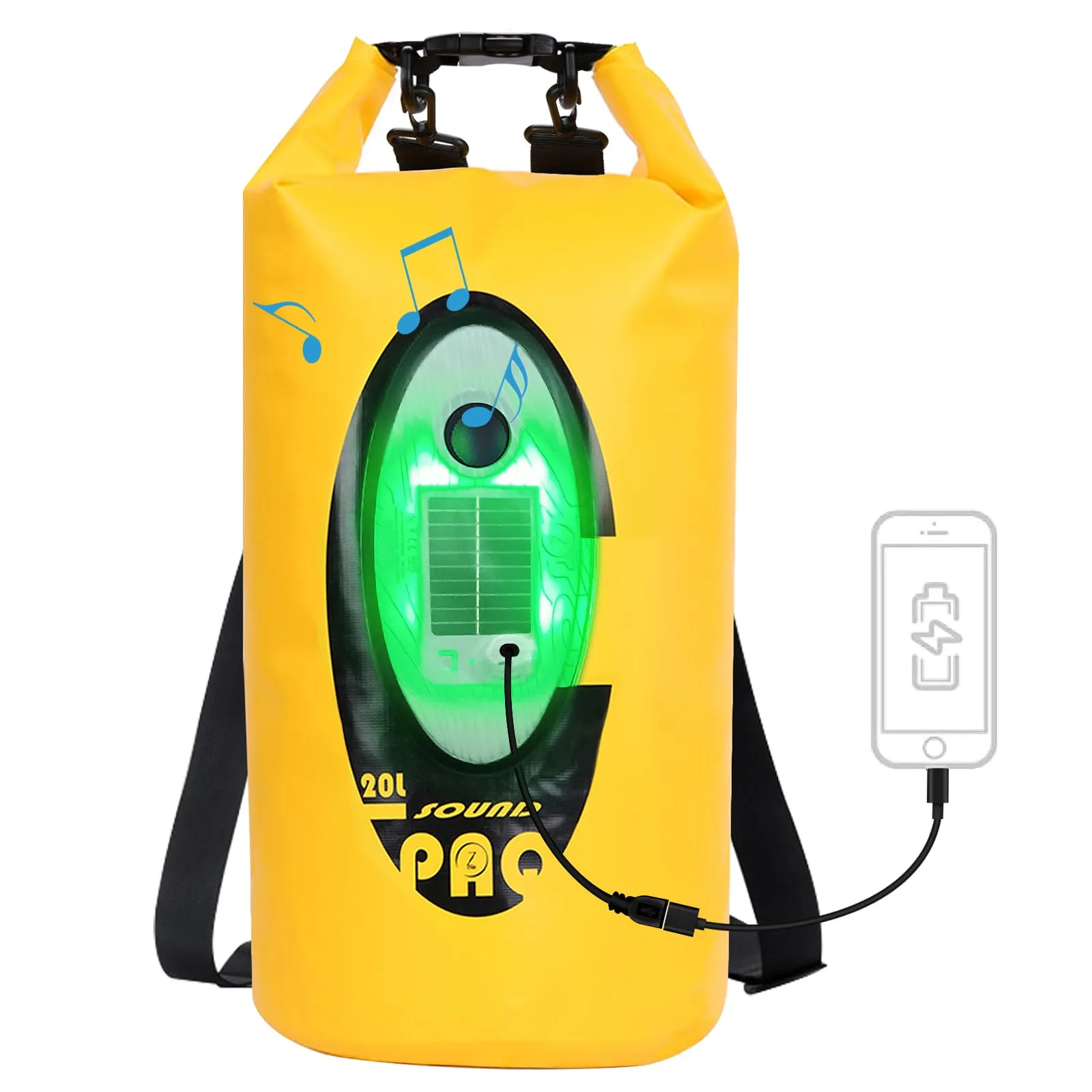 KinWild Dry Bag Waterproof with Solar Bluetooth Speaker & Light