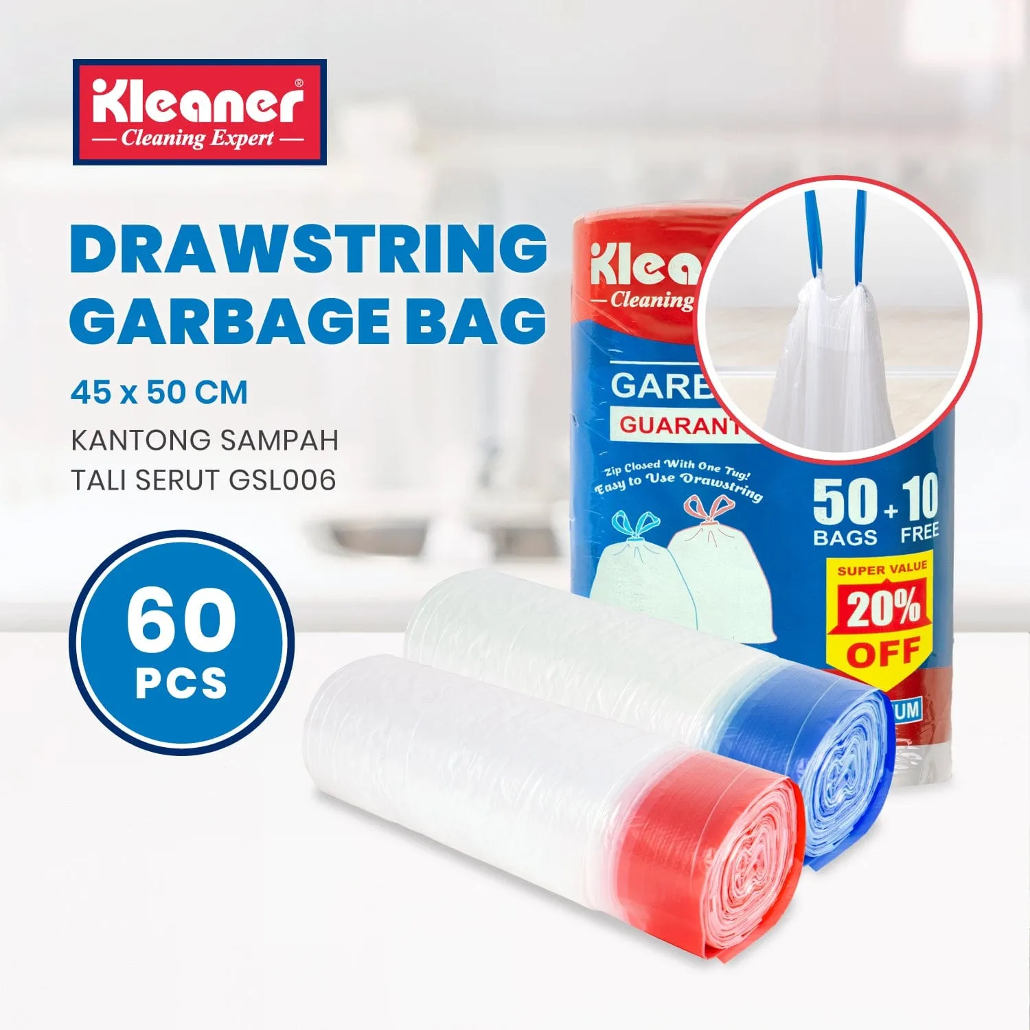 Kleaner Garbage Bag Medium 60 Sheets 10 Litres GSL006