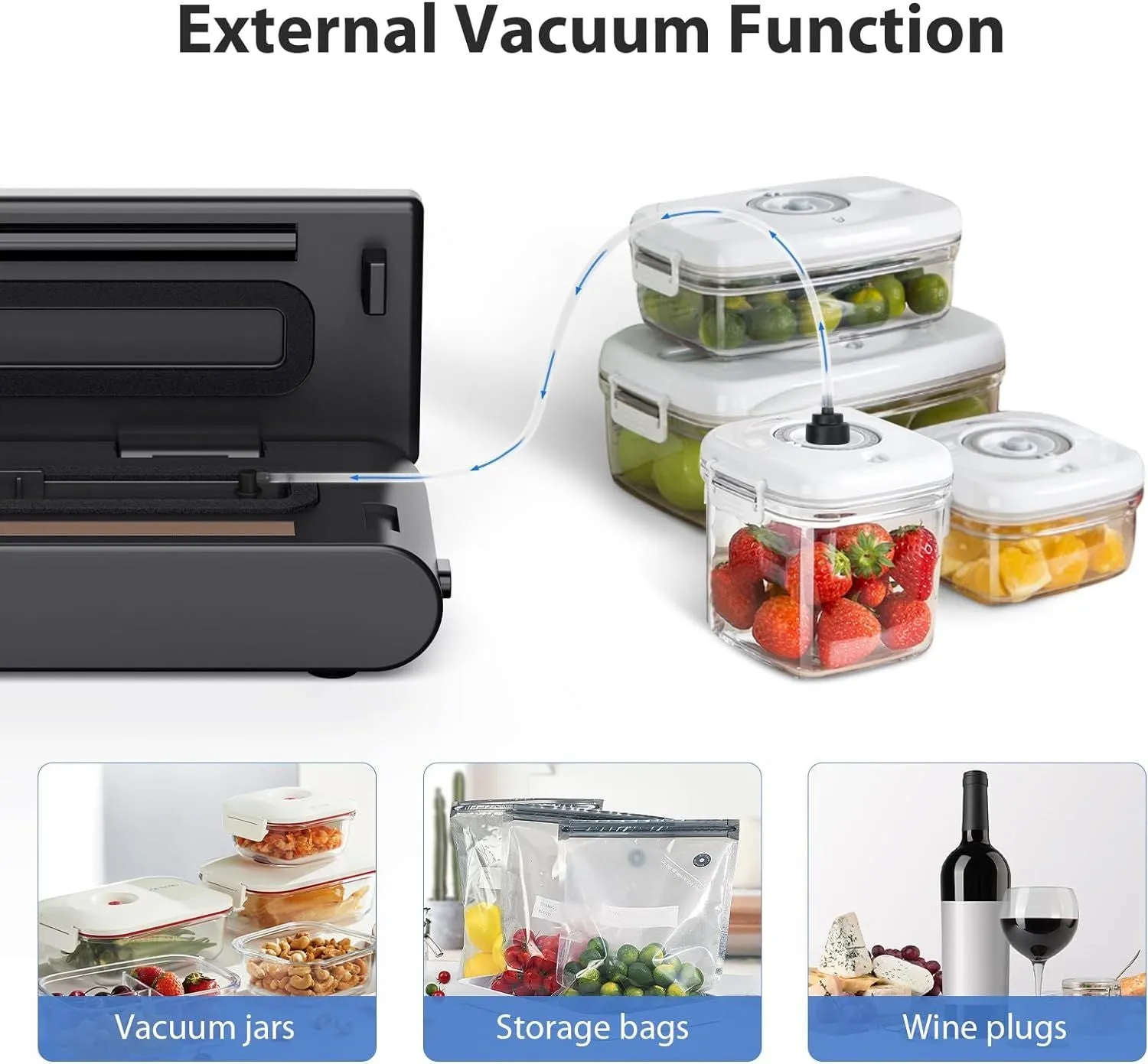 KOIOS Vacuum Sealer Machine, Automatic Food Sealer with Cutter, Dry & Moist Modes, Compact Design Powerful Suction Air Sealing System with 10 Sealing Bags & Air Suction Hose