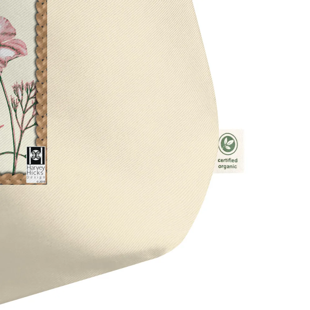 Large tote bag made from 100% organic cotton featuring a vintage simple floral illustration.