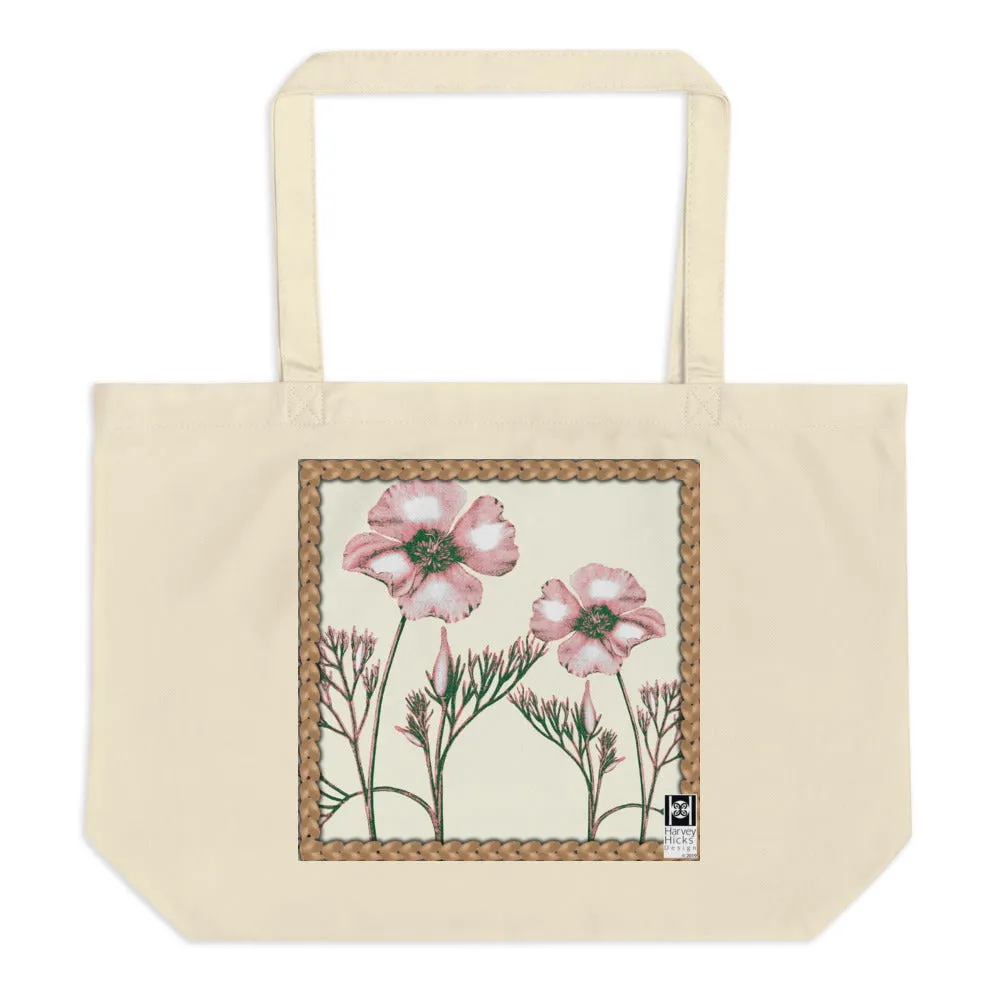 Large tote bag made from 100% organic cotton featuring a vintage simple floral illustration.