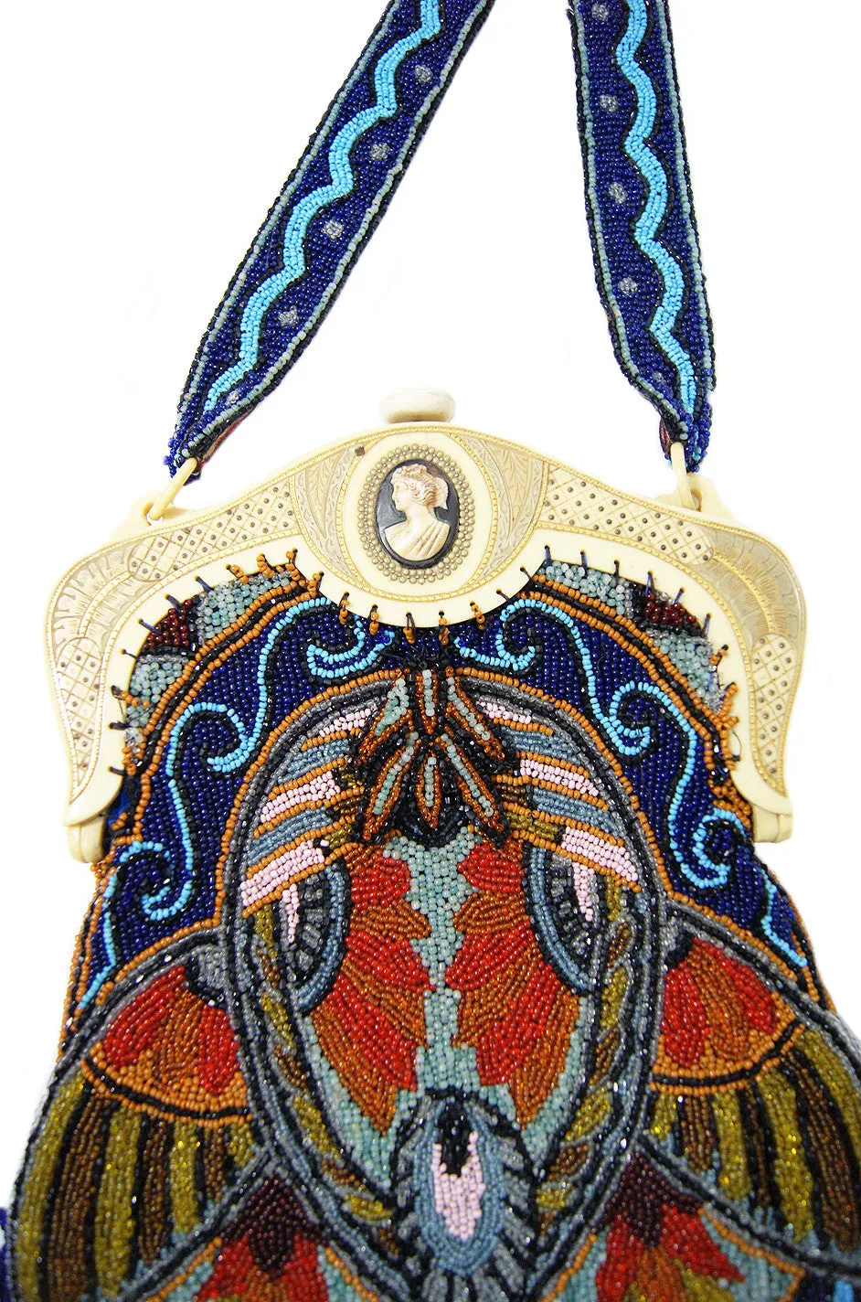 Late 1900 Cameo Celluloid & Bead Bag