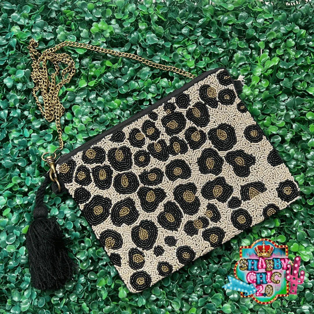 Leopard Beaded Clutch/Crossbody Bag