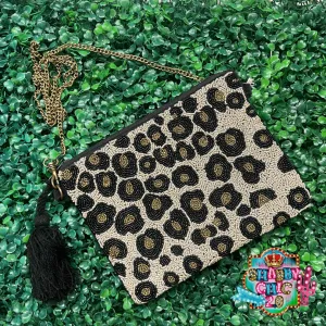 Leopard Beaded Clutch/Crossbody Bag
