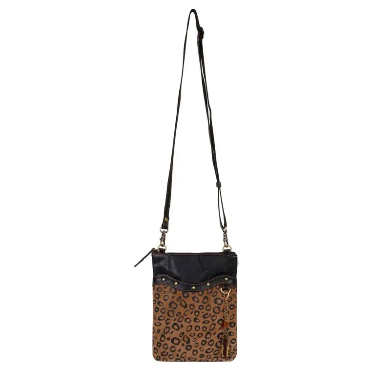 Leopard Print and Black Leather Cross Body Bag- Upcycled Genuine Leather
