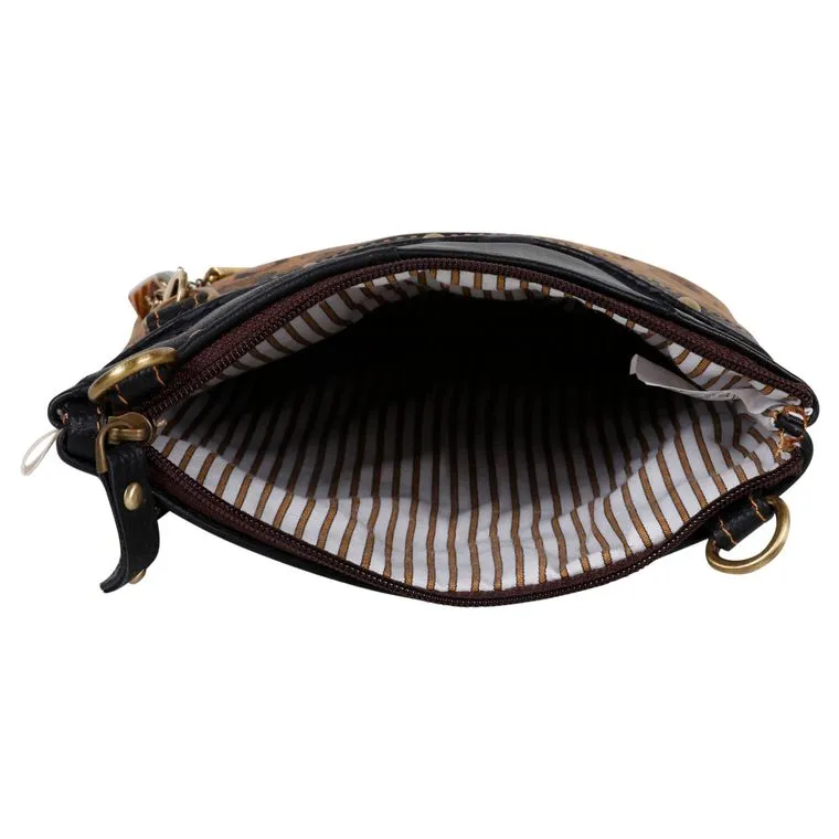 Leopard Print and Black Leather Cross Body Bag- Upcycled Genuine Leather