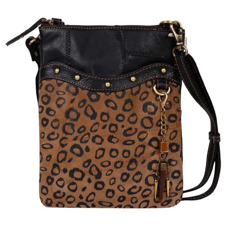 Leopard Print and Black Leather Cross Body Bag- Upcycled Genuine Leather