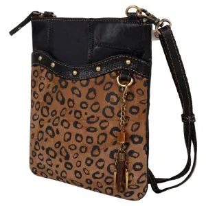 Leopard Print and Black Leather Cross Body Bag- Upcycled Genuine Leather