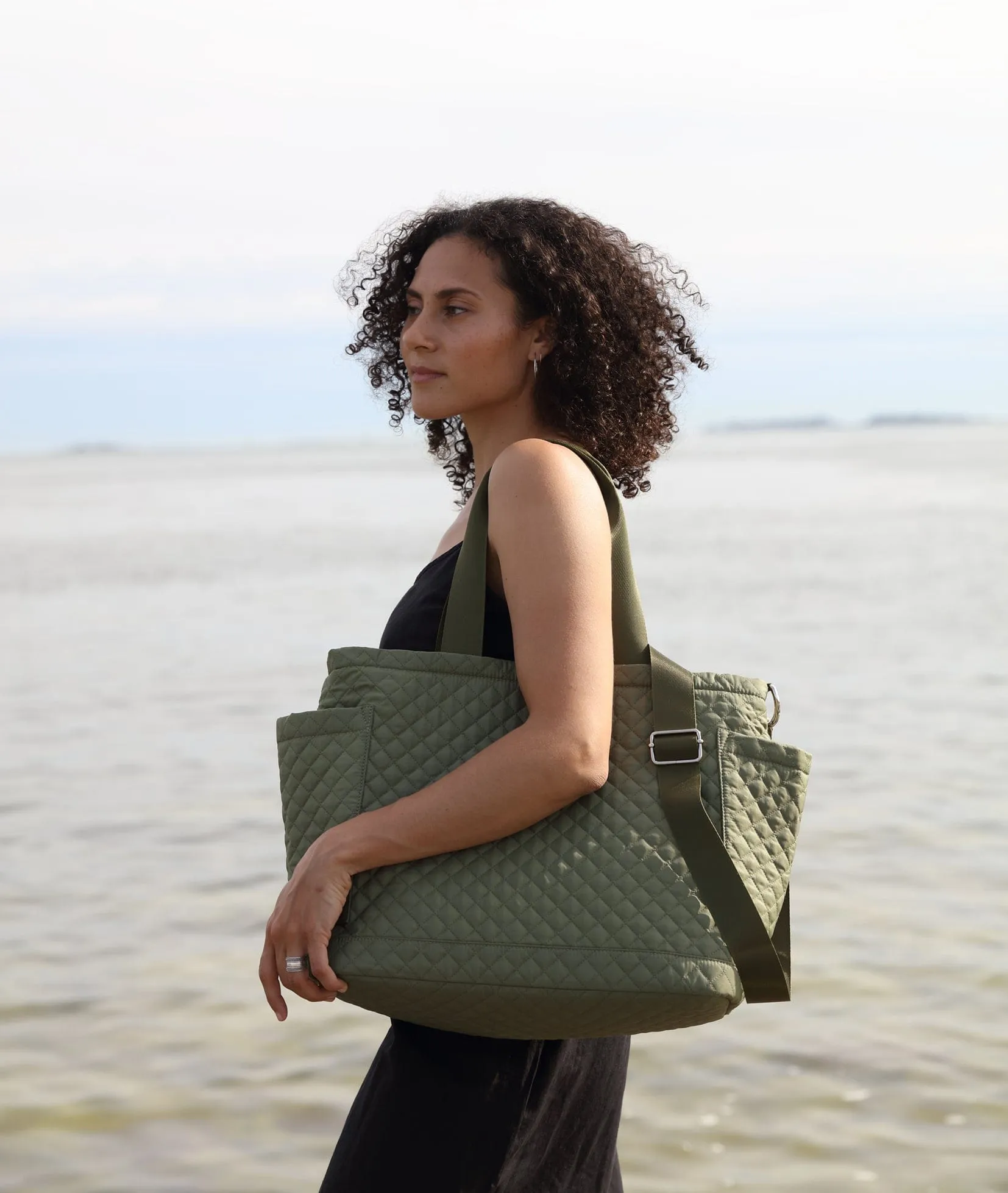 Lily ECONYL® Vegan Changing Tote Bag | Olive